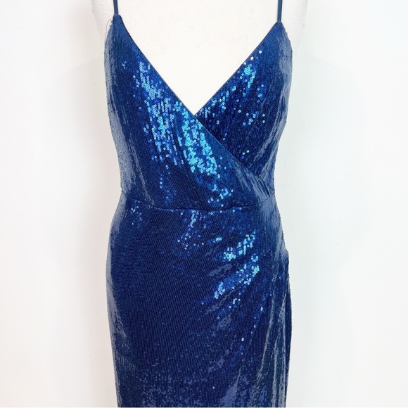 NICOLE MILLER COLLECTION BLUE SEQUIN FORMAL EVENING PARTY DRESS WOMENS SZ 12 - Picture 4 of 8